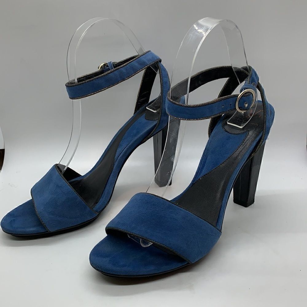 Diane Von Furstenberg blue Suede heel ankle strap sandals - Picture 2 of 11